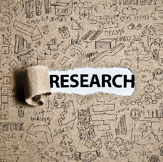 brown paper image. "Research" in center, white background black text